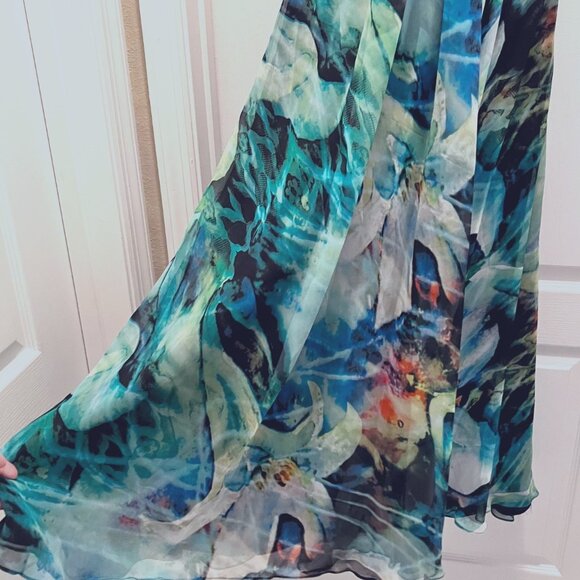 La Famme Long Maxi Multi Color Tropical Sz 0-Strapless Beaded Floral Waist Dress - Picture 6 of 15